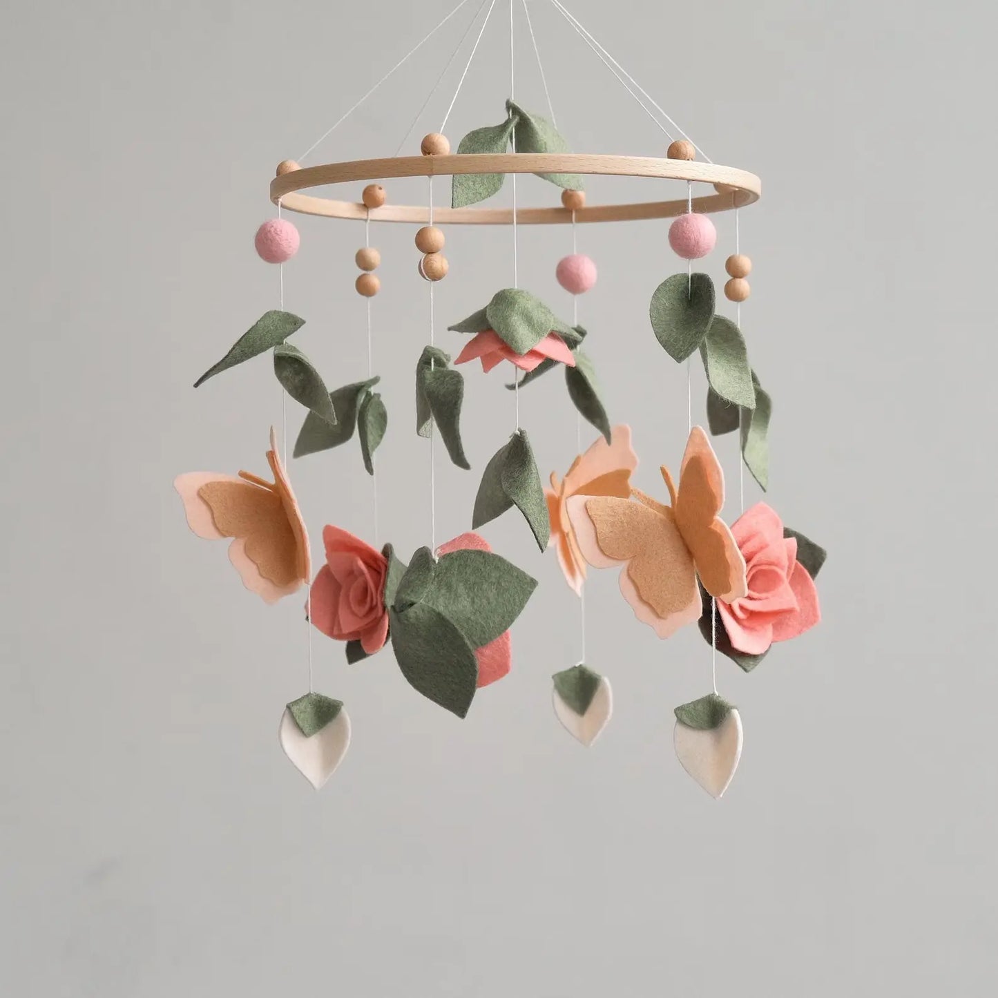 Felt baby mobile with flowers, leaves and butterflies – floral nursery crib mobile