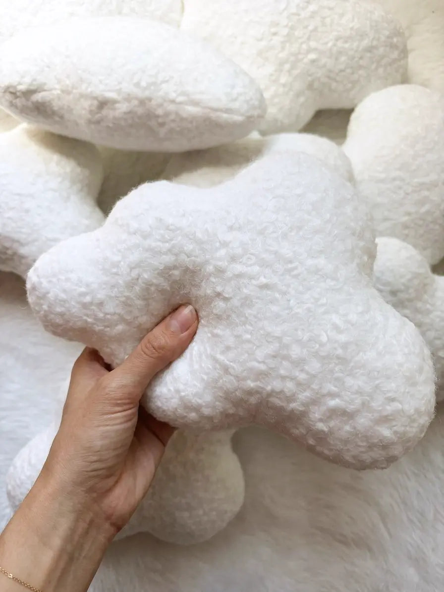 Handmade boucle star for cloud night light showing soft plush texture