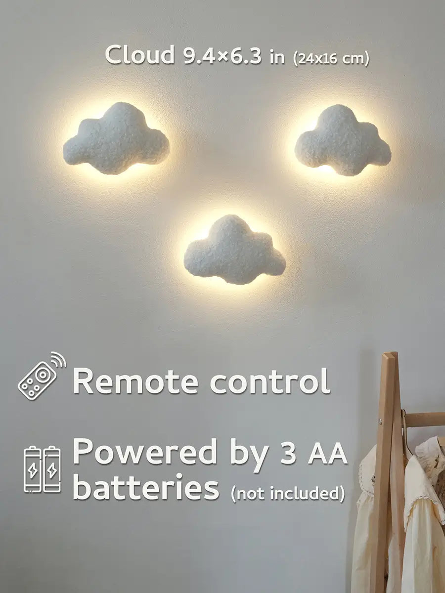 Boucle cloud wall lamp for baby nursery – handmade set of 3 clouds