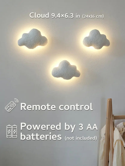 Boucle cloud wall lamp for baby nursery – handmade set of 3 clouds