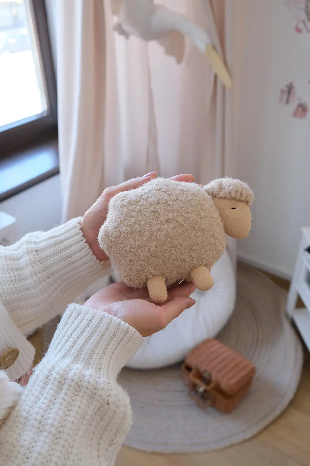 Cloud and sheep night light – handmade boucle nursery wall set