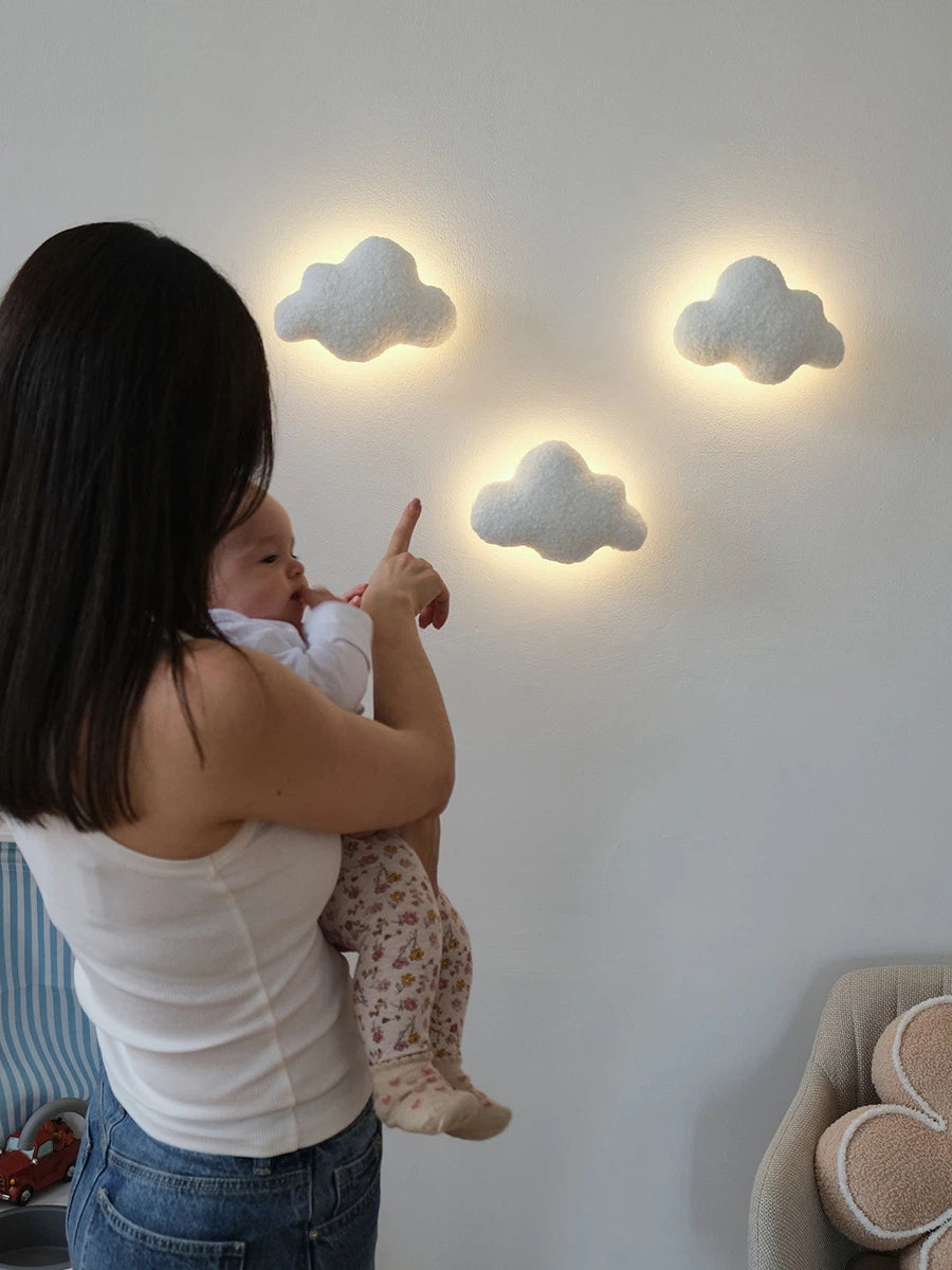 Boucle cloud night light handmade for nursery – soft white wall lamp