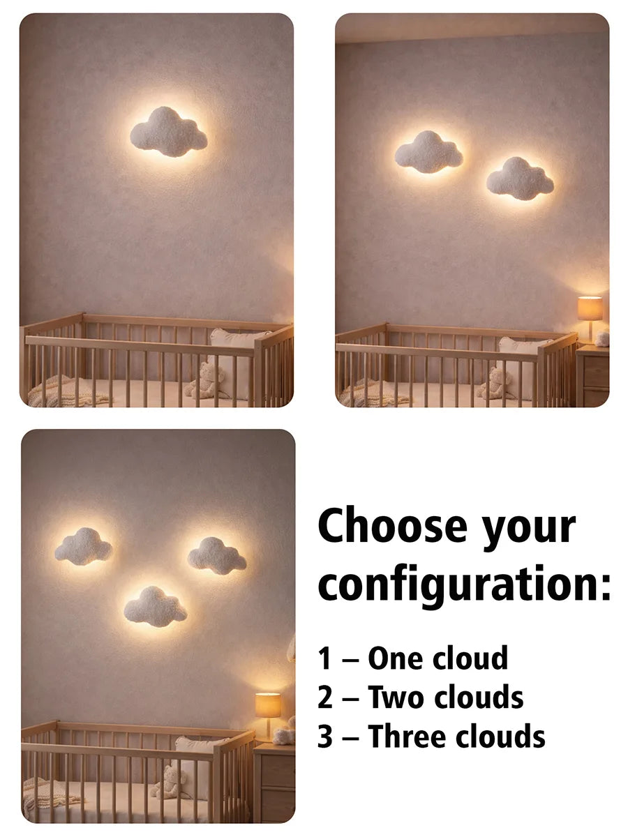 Cloud night light boucle white – nursery wall lamp glowing warm light