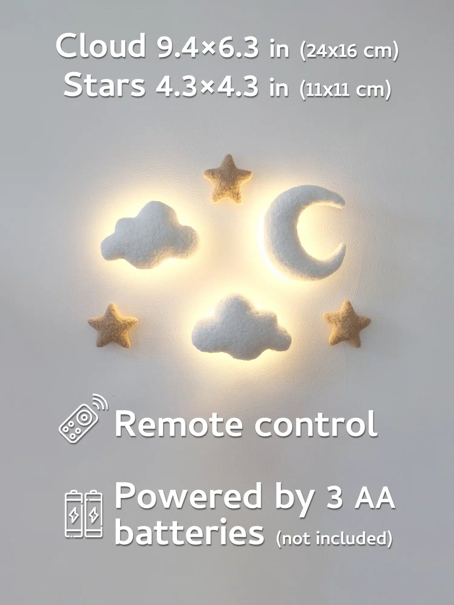 Cloud wall lamp with moon and stars – boucle nursery night light