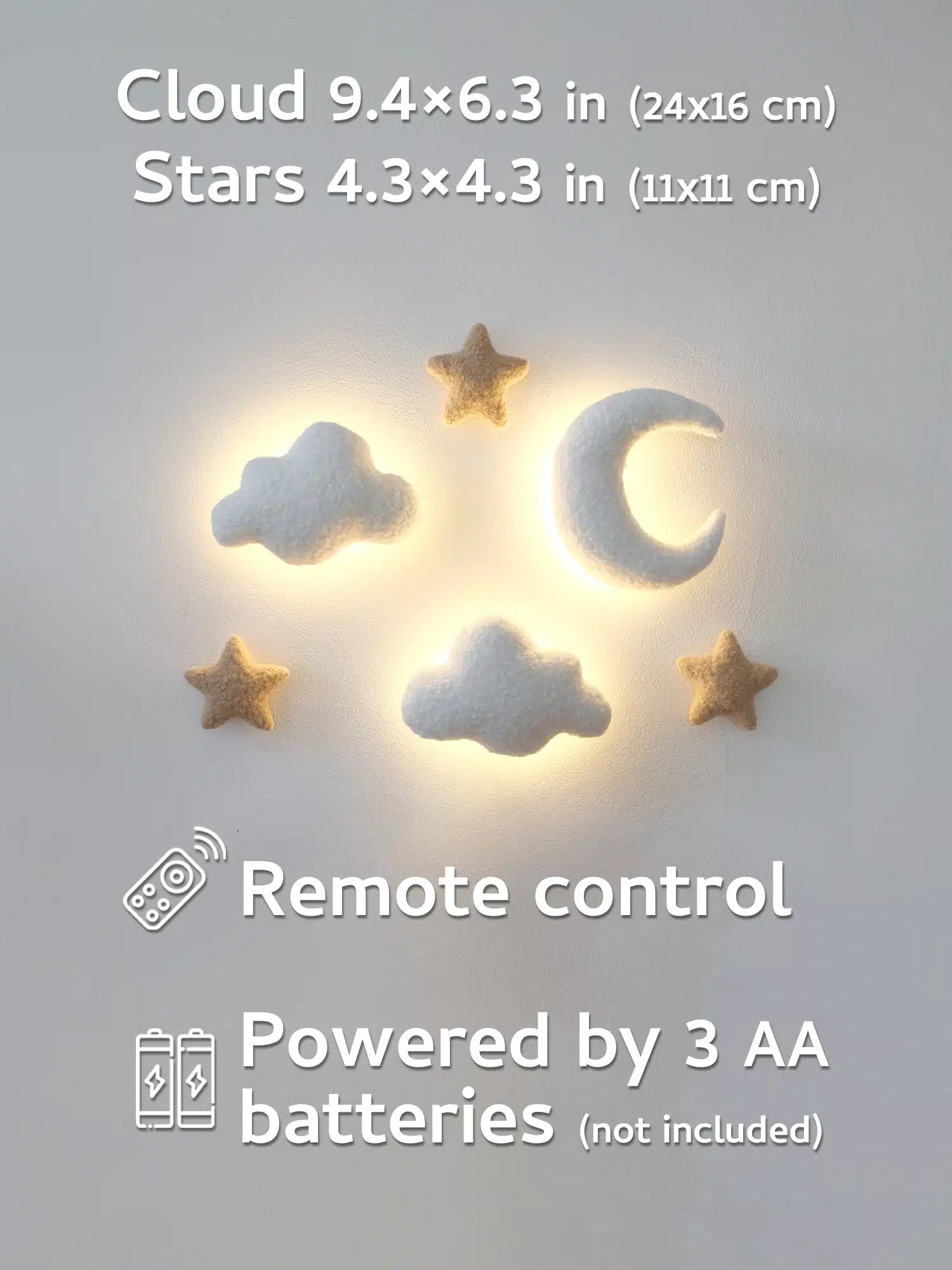 Cloud wall lamp with moon and stars – boucle nursery night light