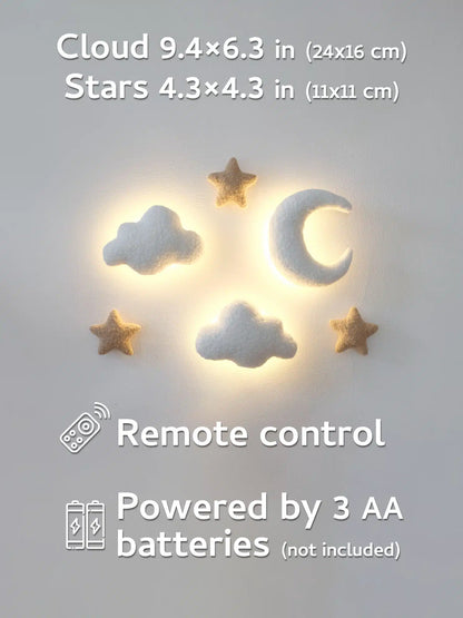 Cloud wall lamp with moon and stars – boucle nursery night light