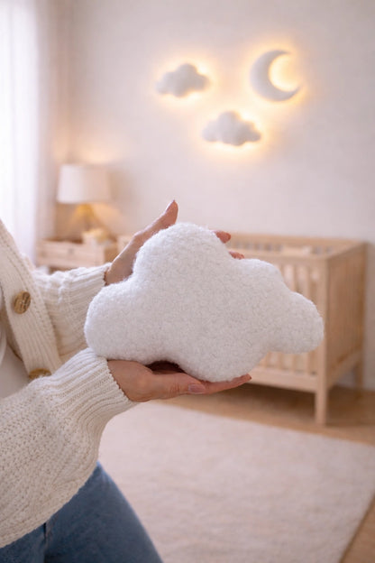 Cloud wall lamp nursery white – decorative boucle night light