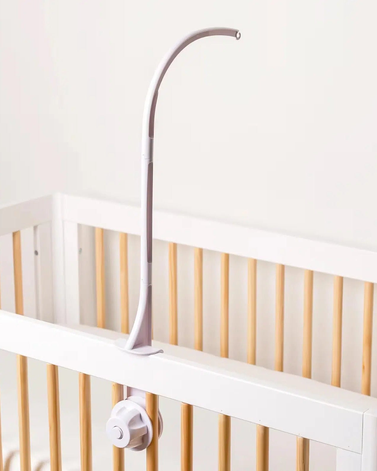 Crib mobile arm mounted on crib rail – adjustable plastic mobile holder