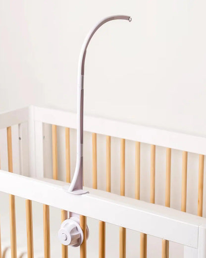 Crib mobile arm mounted on crib rail – adjustable plastic mobile holder