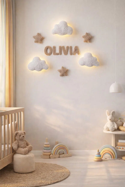 Custom name nursery lamp – boucle cloud night light with personalized name