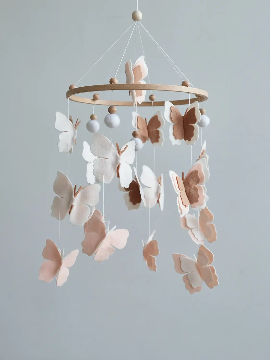 Felt baby mobile with blush, white and brown butterflies – neutral butterfly crib mobile