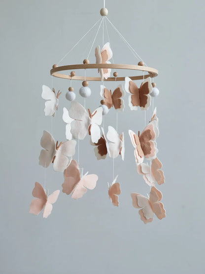 Felt baby mobile with blush, white and brown butterflies – neutral butterfly crib mobile