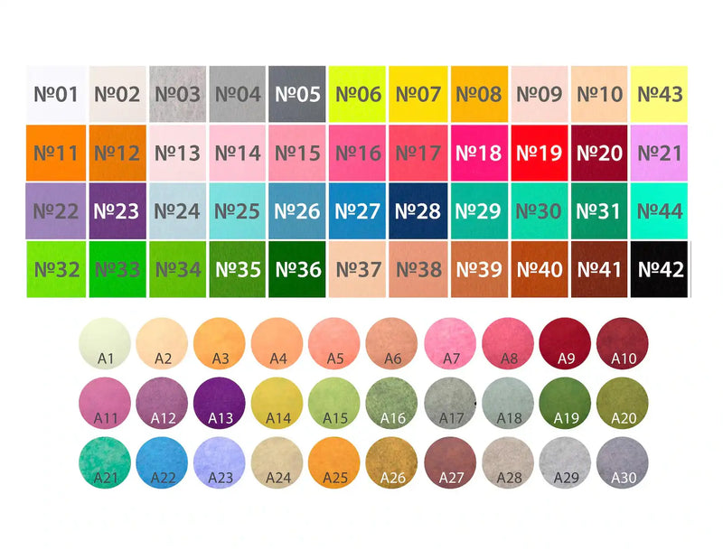 Felt fabric color palette chart – ChilDecor custom color options
