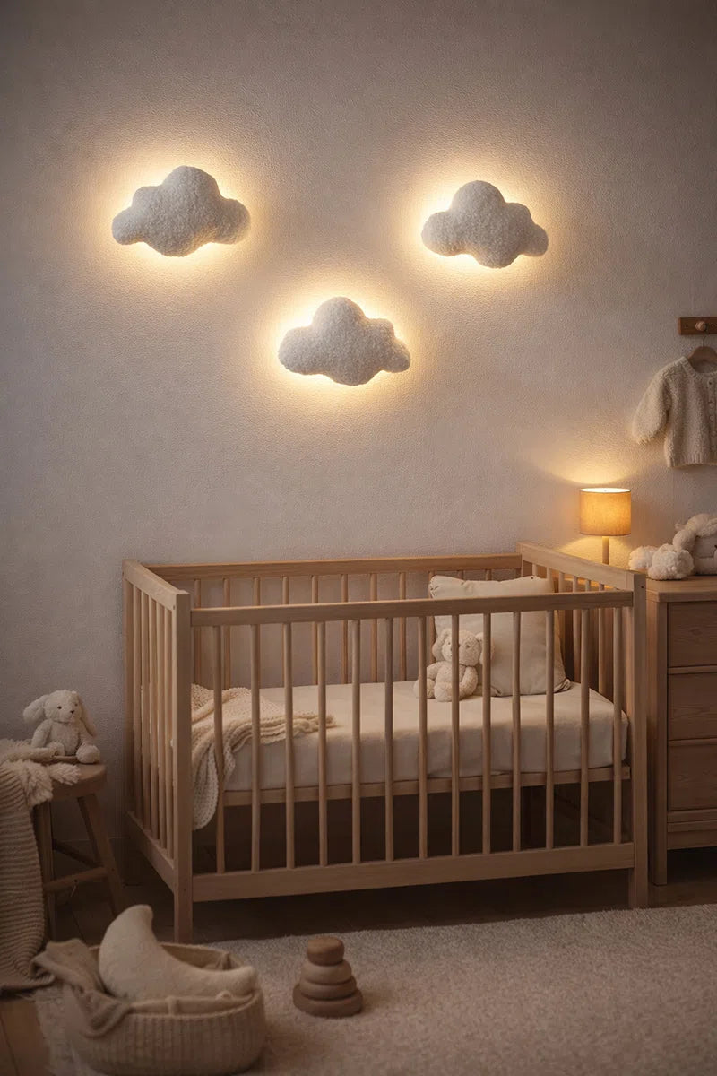 Fluffy cloud night light white – handmade boucle nursery lamp