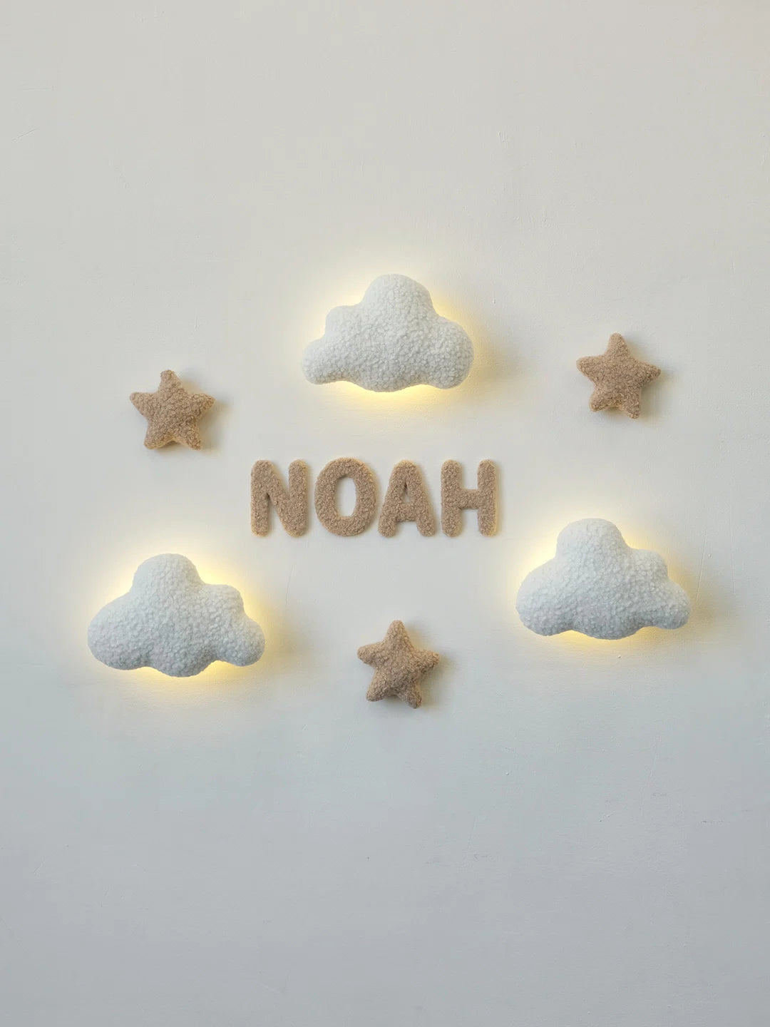 Girl name night light nursery – handmade boucle cloud wall lamp