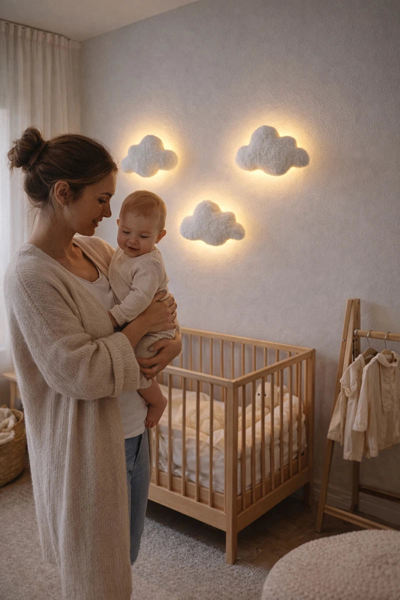 Handmade cloud night light for nursery – boucle wall cloud lamp