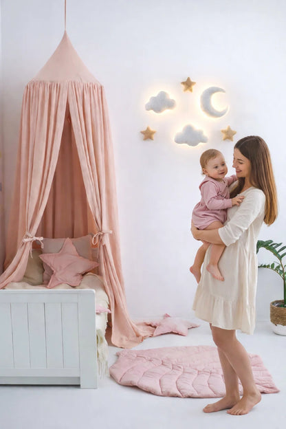 Moon and star nursery light – boucle cloud wall set for baby room