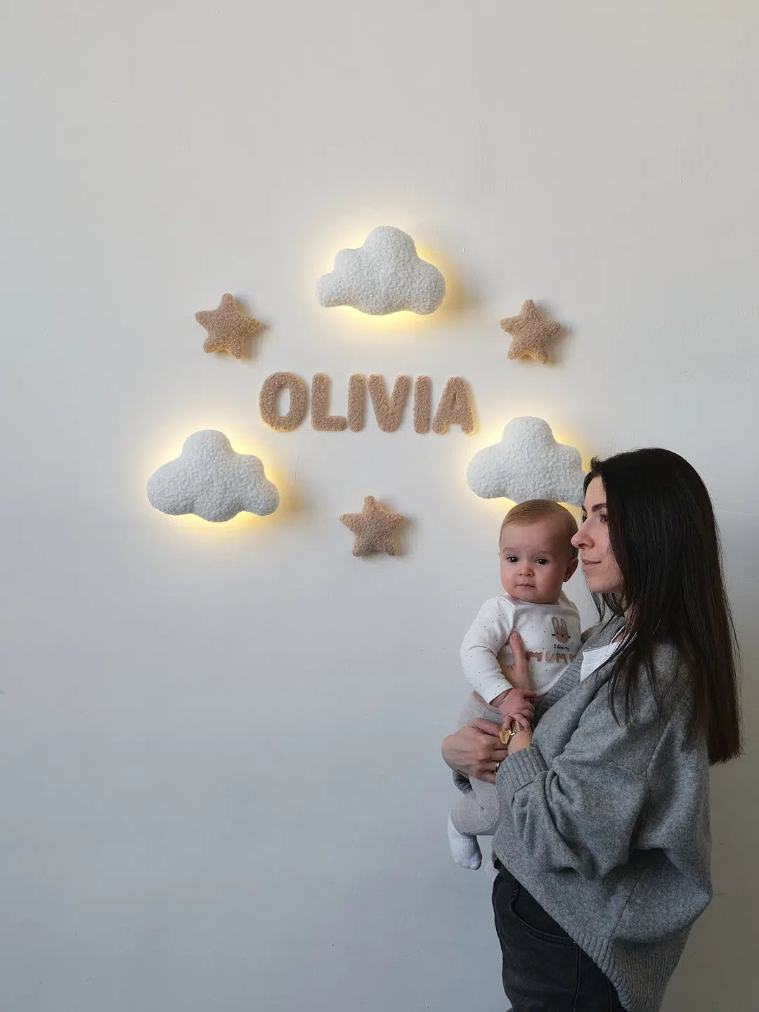 Name cloud night light – personalized boucle nursery wall lamp