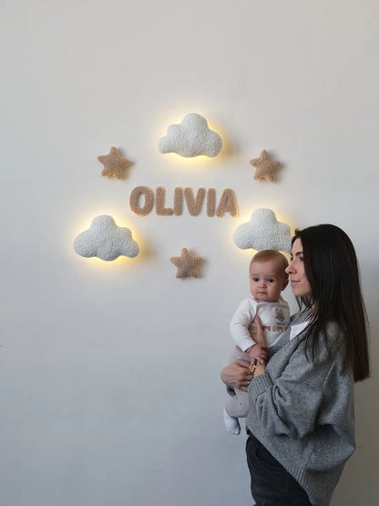 Name cloud night light – personalized boucle nursery wall lamp