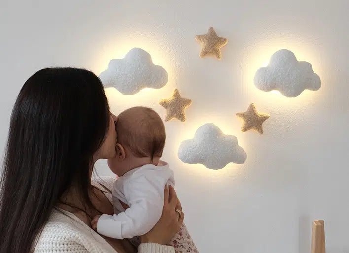 Handmade boucle nursery night lights – soft cloud wall lamps for baby room