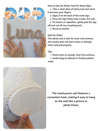 Personalized night light – custom name on boucle cloud nursery wall lamp