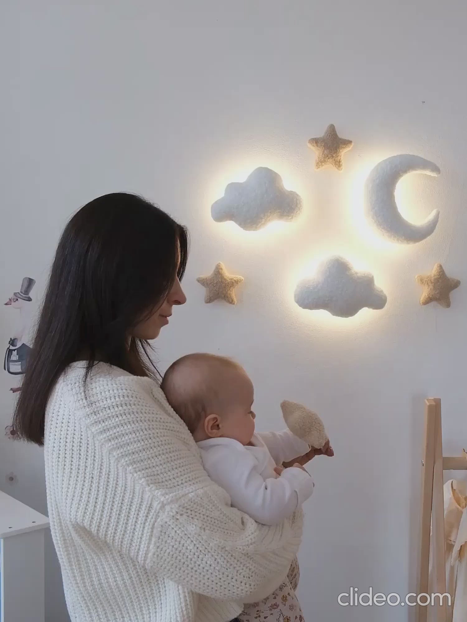 Cloud shaped night light nursery – set of boucle cloud wall lamps