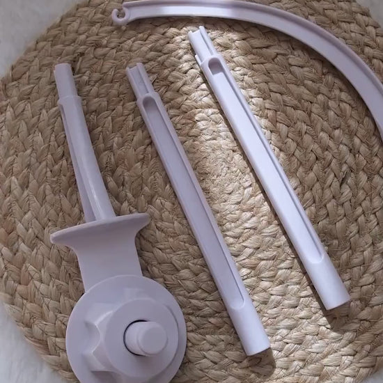Video of crib mobile arm assembly – adjustable plastic holder for nursery