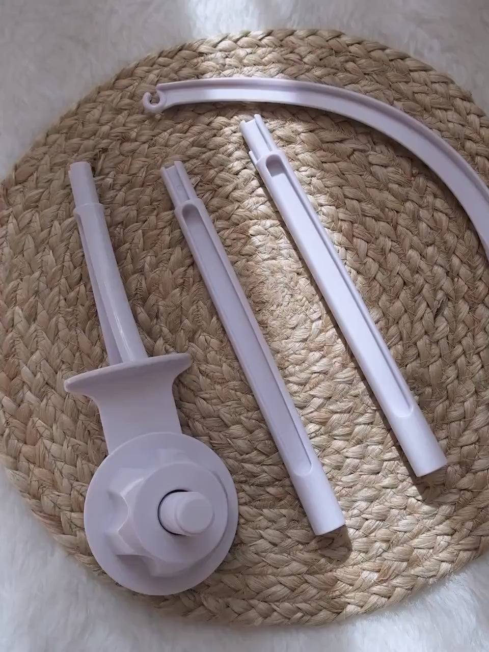 Video of crib mobile arm assembly – adjustable plastic holder for nursery