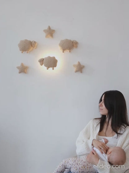 Cloud and Sheep Night Light – Boucle Nursery Wall Lamp