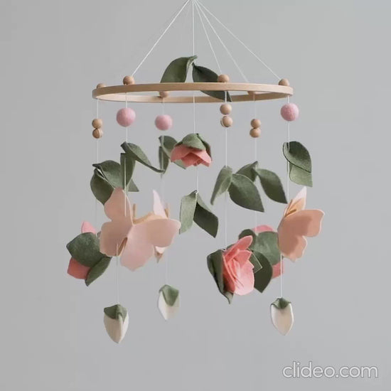 Felt baby mobile with butterflies and roses video – handmade floral nursery crib mobile