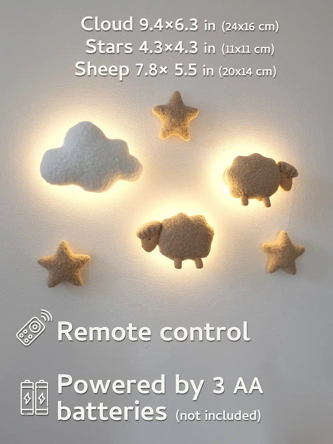 Sheep cloud night light – boucle handmade nursery wall decor