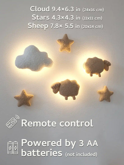 Sheep cloud night light – boucle handmade nursery wall decor