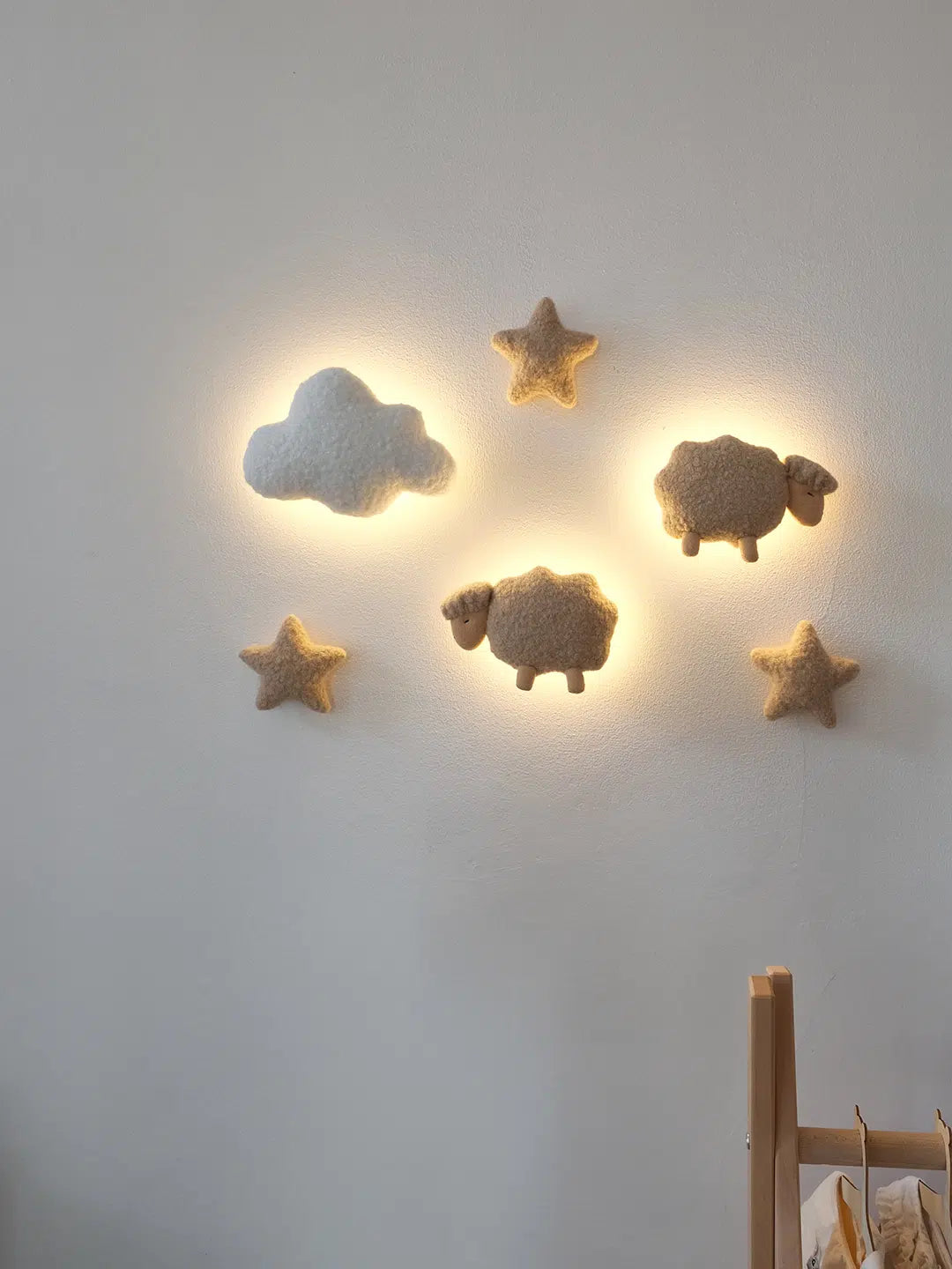 Sheep night light nursery – handmade boucle cloud wall lamp