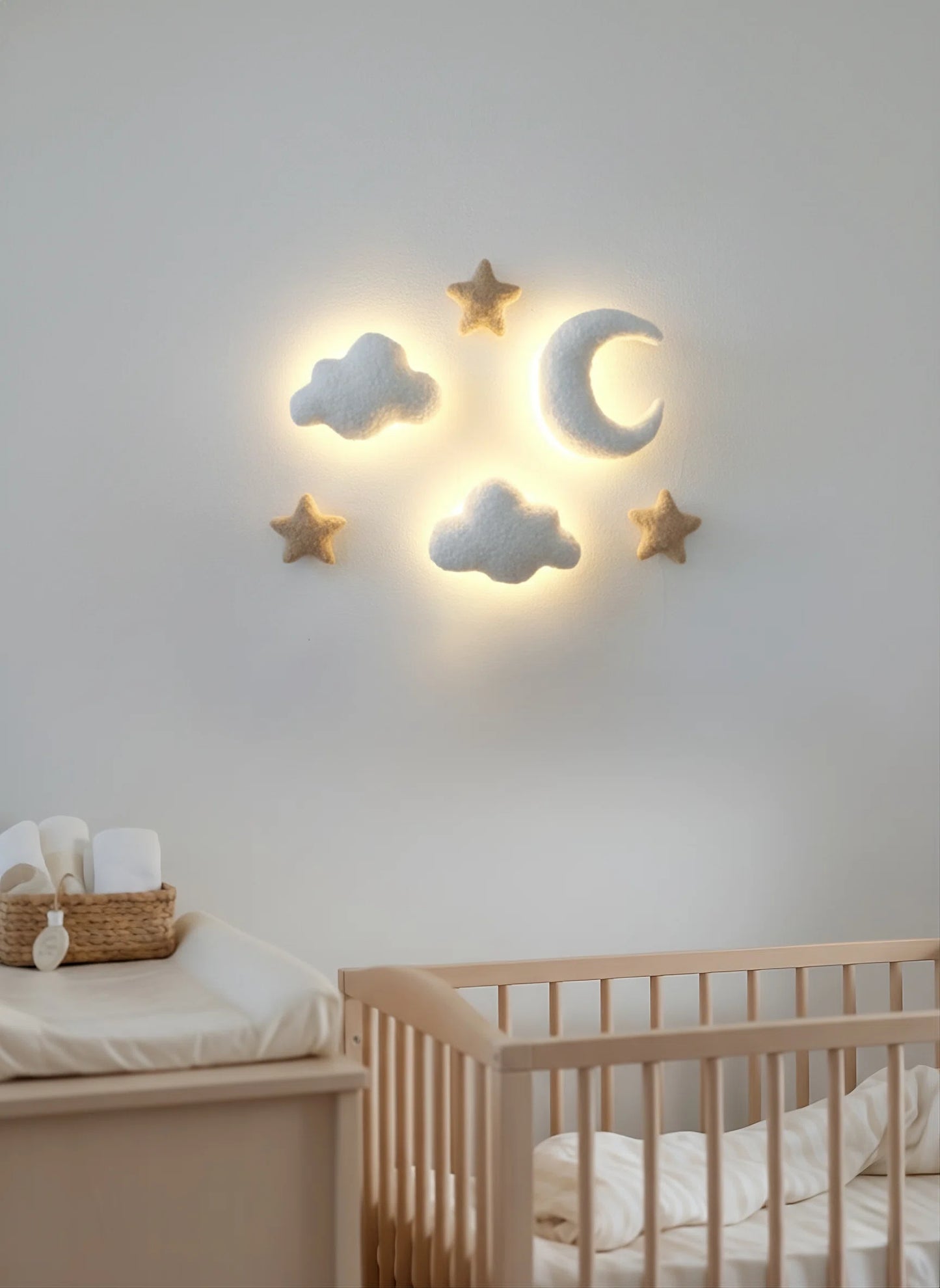 Star and cloud night light set – soft boucle wall lamp for baby room