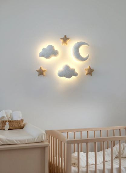 Star and cloud night light set – soft boucle wall lamp for baby room